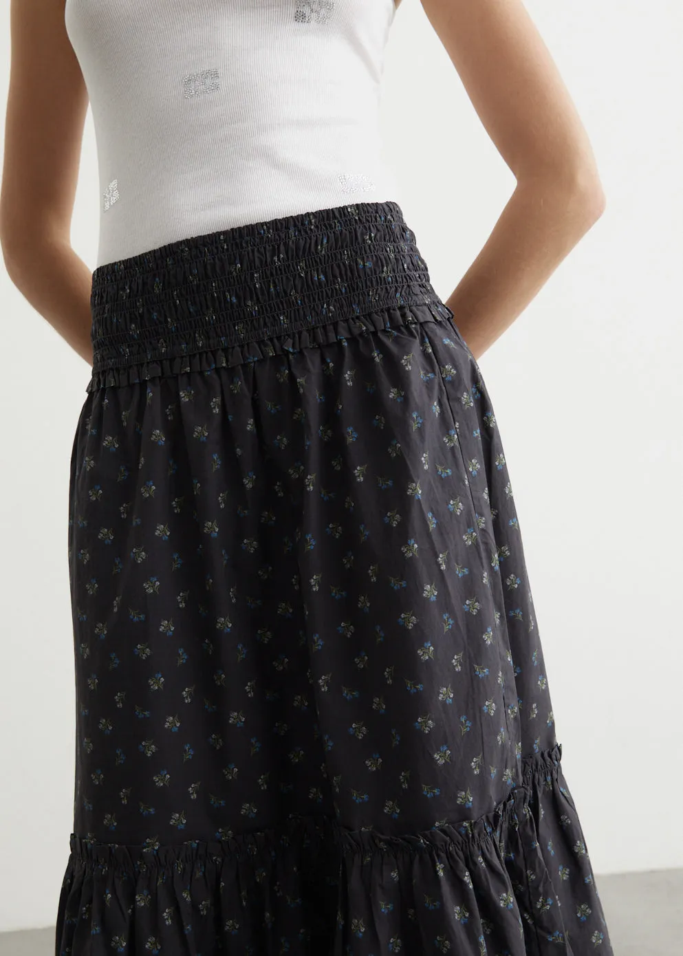 Printed Cotton Smock Maxi Skirt