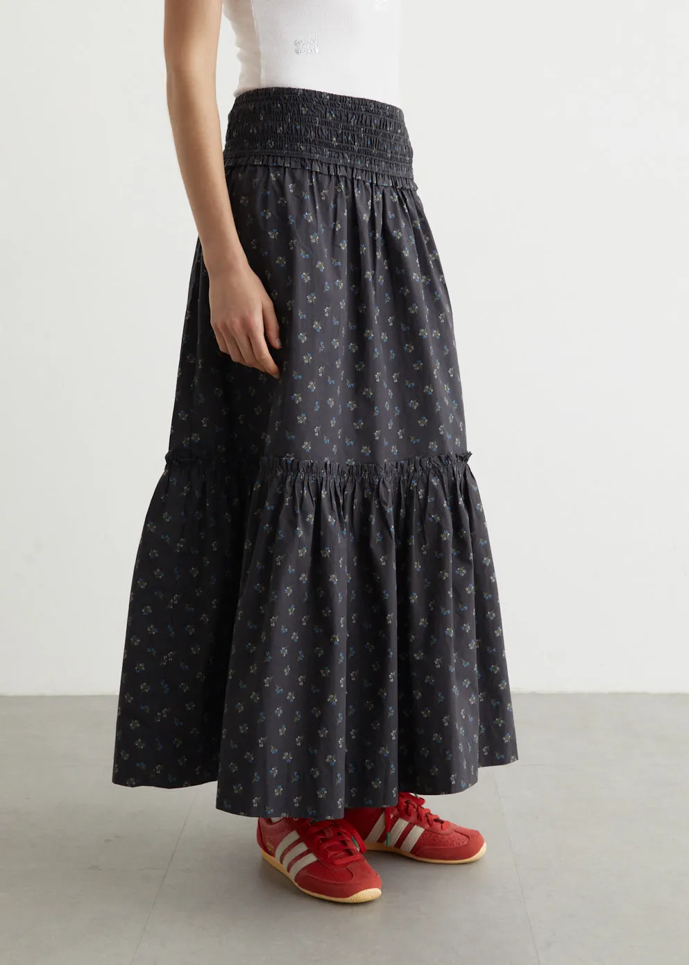 Printed Cotton Smock Maxi Skirt