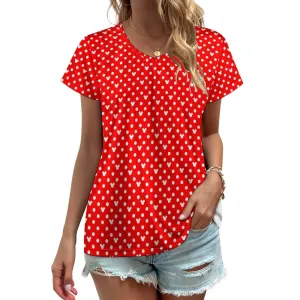 Red With White Mickey Polka Dots Women's V-Neck Short Sleeve T-Shirt