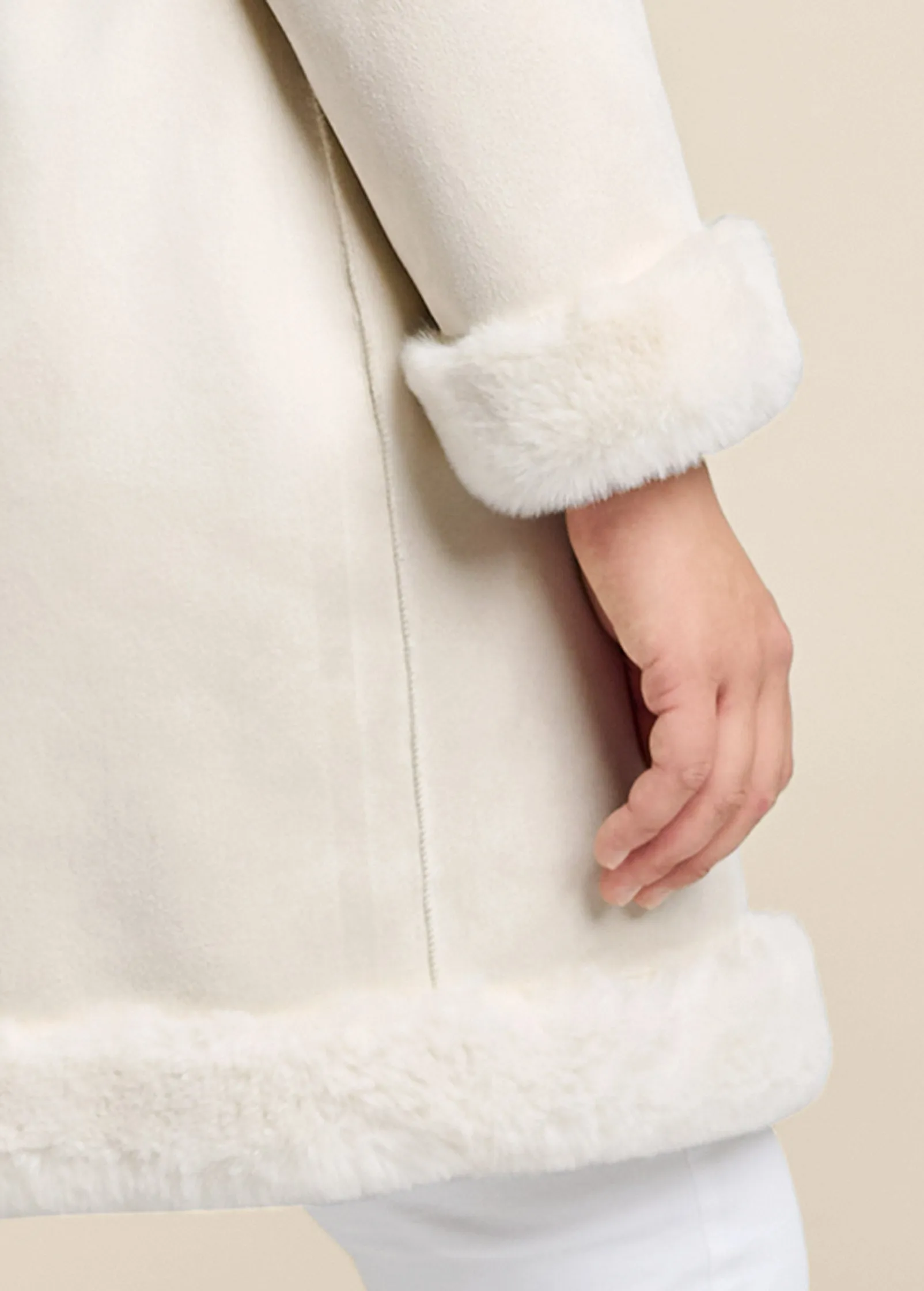 Reversible Faux Fur And Suede Coat - Off White