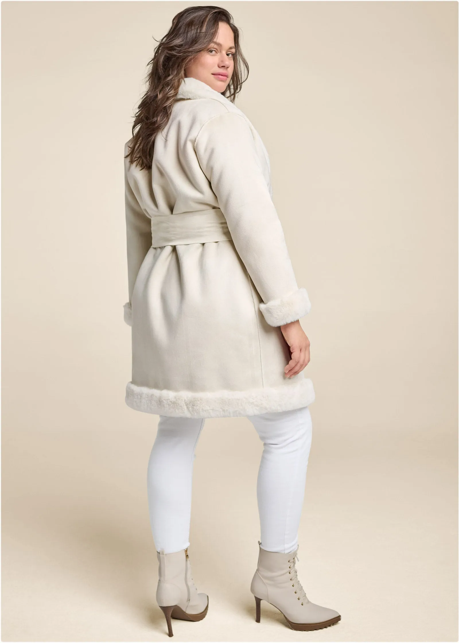 Reversible Faux Fur And Suede Coat - Off White