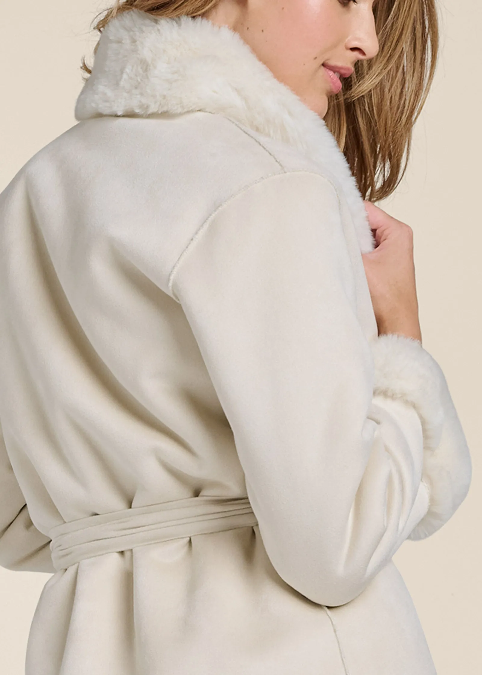 Reversible Faux Fur And Suede Coat - Off White