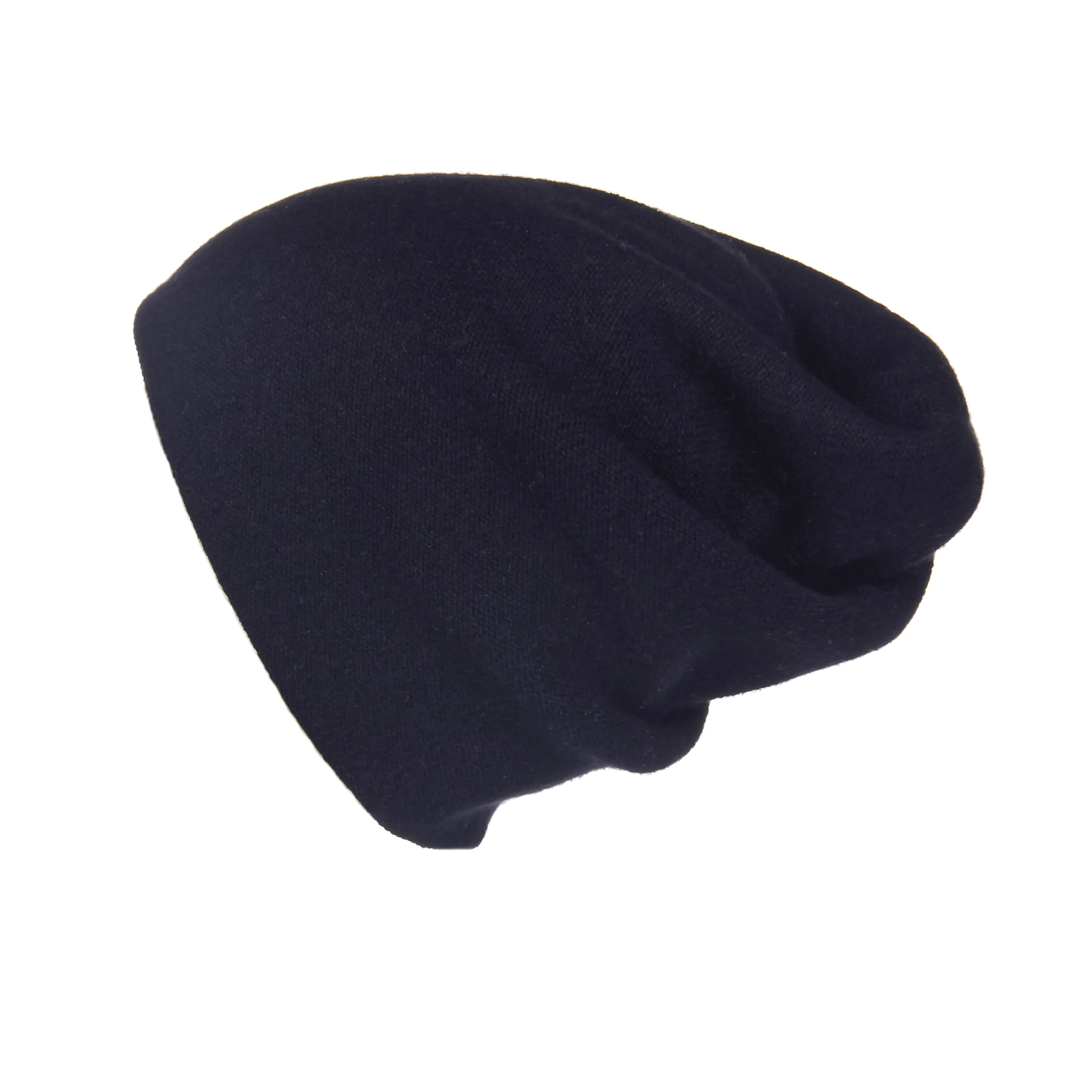 Reversible Slouchy Black Cashmere Hat with Gold Heart