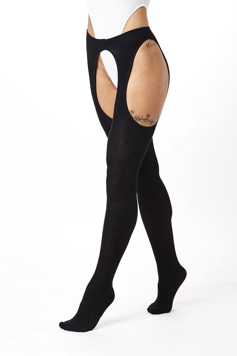 Rolling Peek-a-boo Tights - Black (3 Sizes Available)