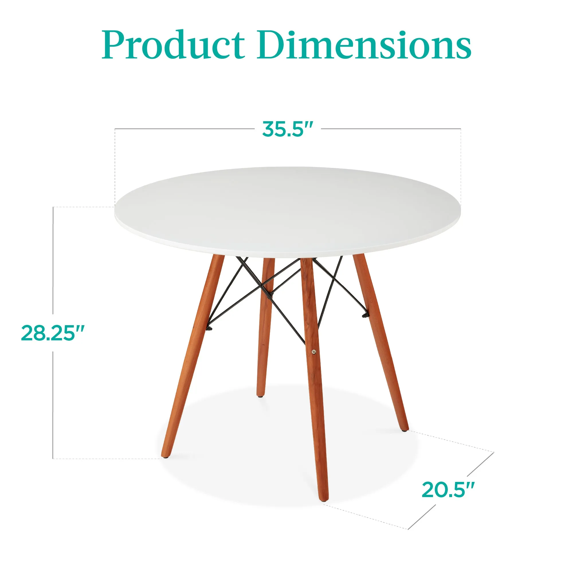 Round Mid-Century Modern Dining Table w/ Beech Wood Legs- 35.5in