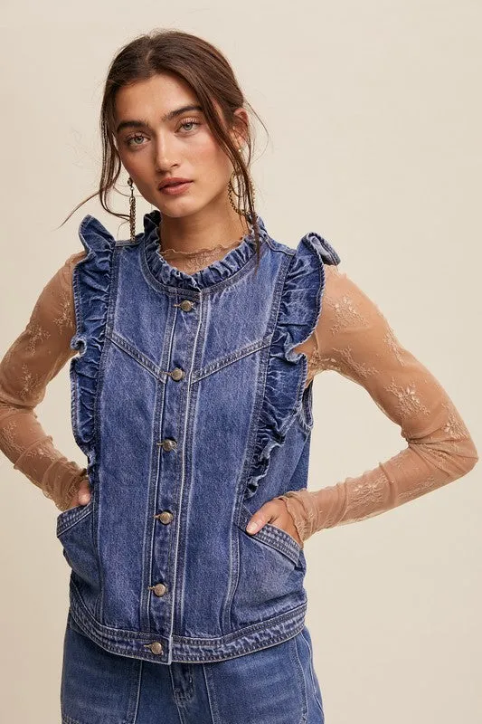 Roxanne Ruffled Denim Vest