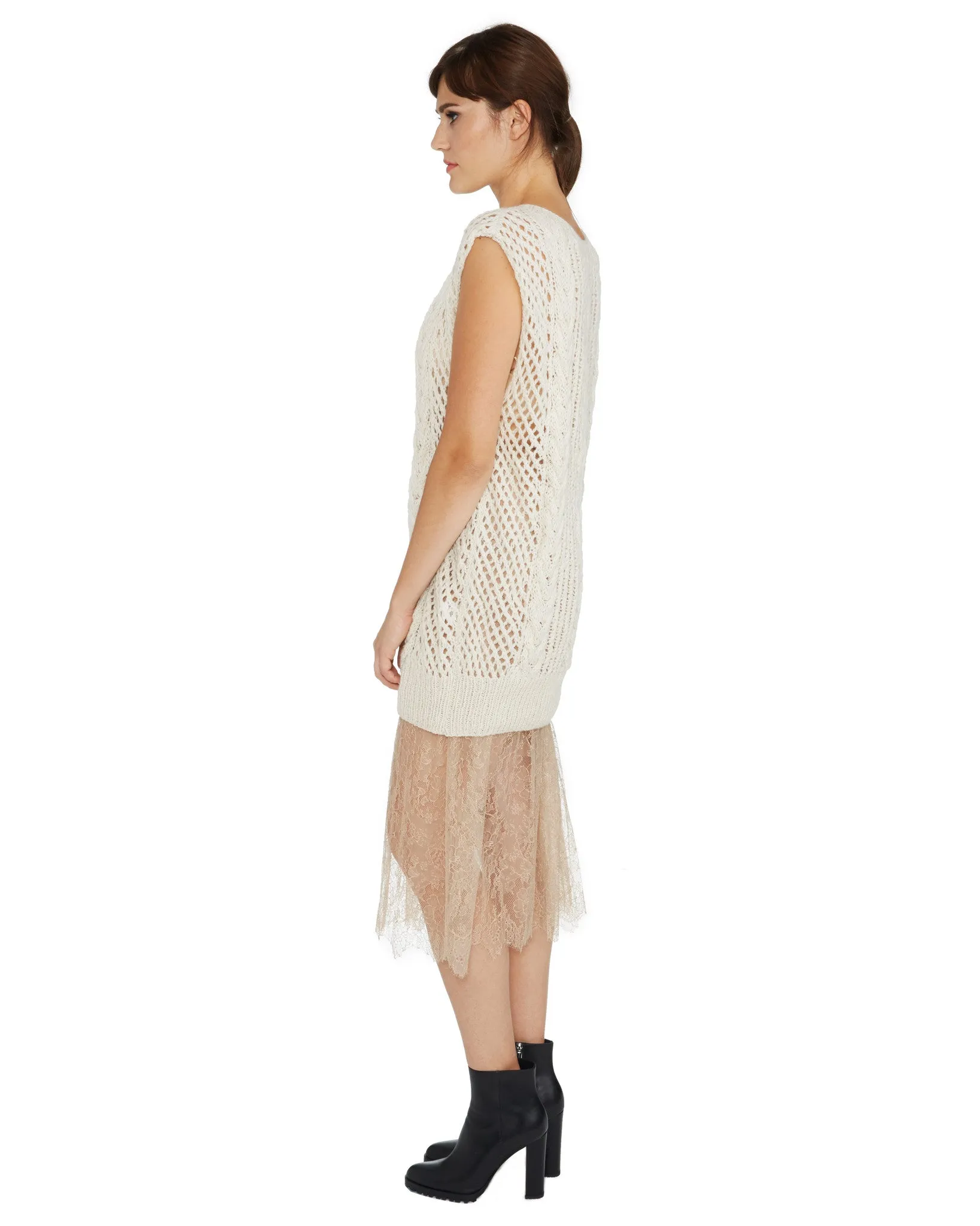 Ryan Roche | French Lace Skirt in Light Mink