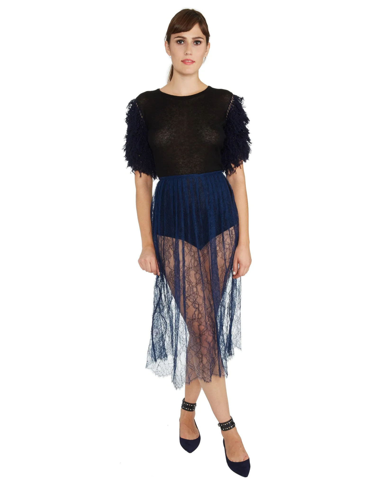 Ryan Roche | French Lace Skirt in Navy