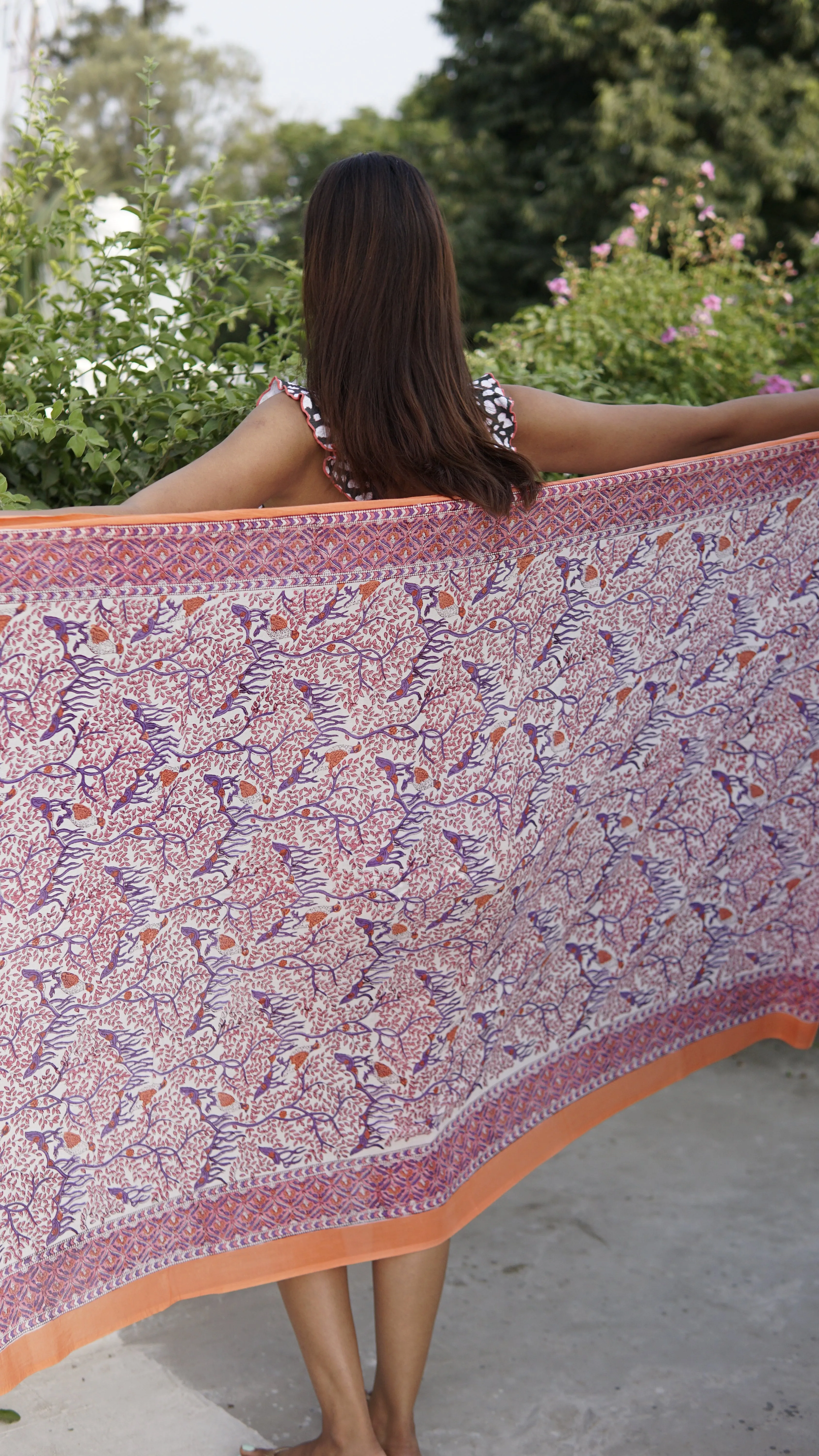 Sarong, Pareo, pink, white and orange block print cotton sarong. Top quality cotton pareo