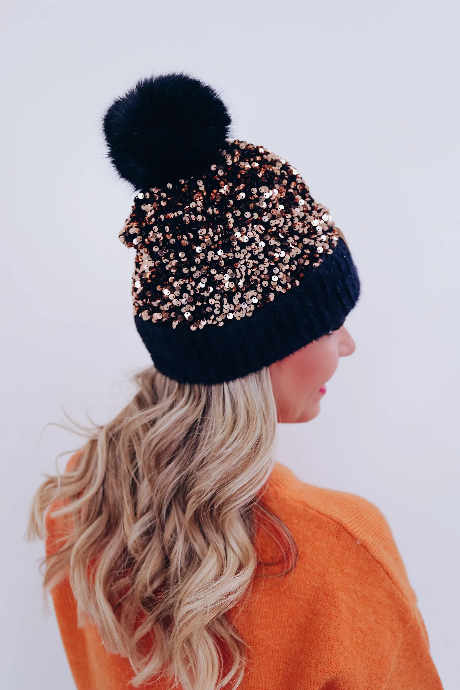 Savvy Sequin Pom Beanie - Gold Sequin