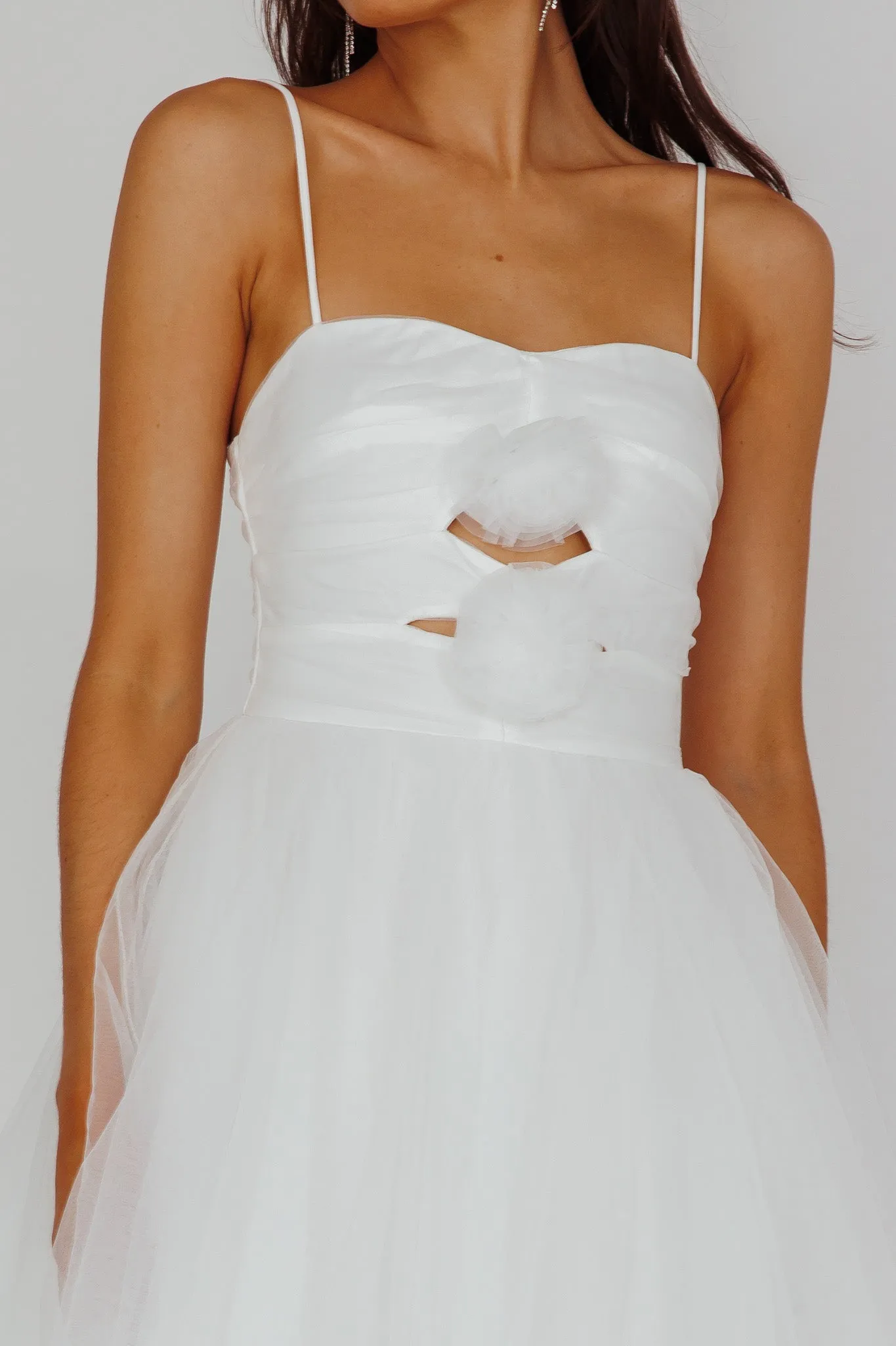 Seraphina Rose Bodice Tulle Midi Dress White