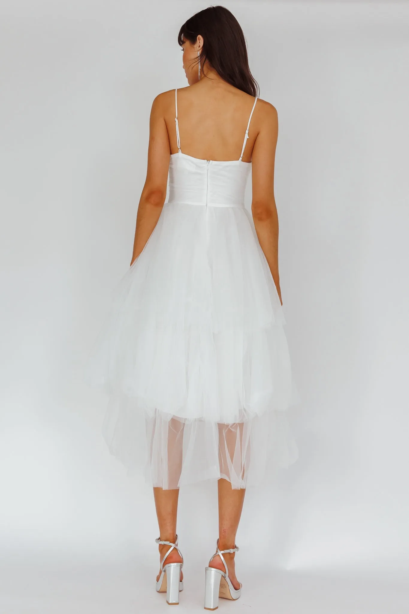 Seraphina Rose Bodice Tulle Midi Dress White