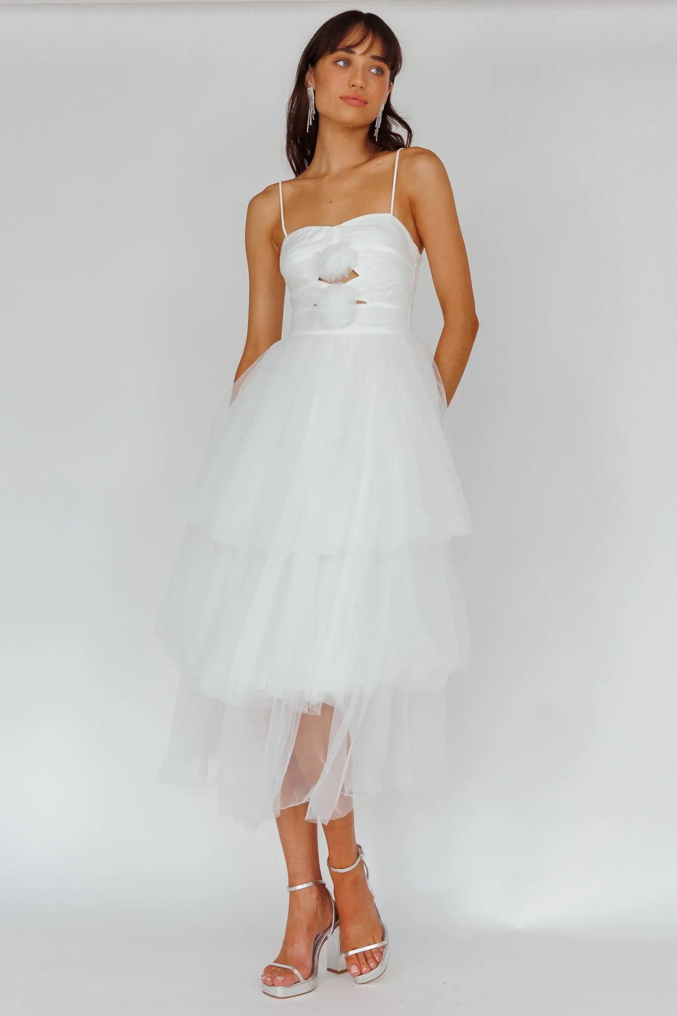 Seraphina Rose Bodice Tulle Midi Dress White