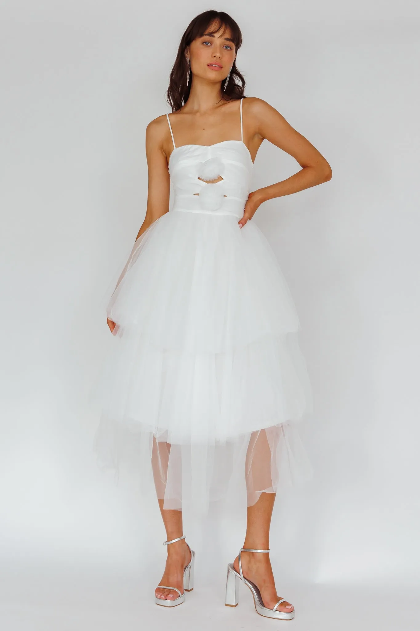 Seraphina Rose Bodice Tulle Midi Dress White