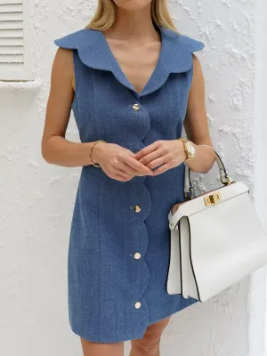 Sharna Scallop Denim Dress | Denim Blue