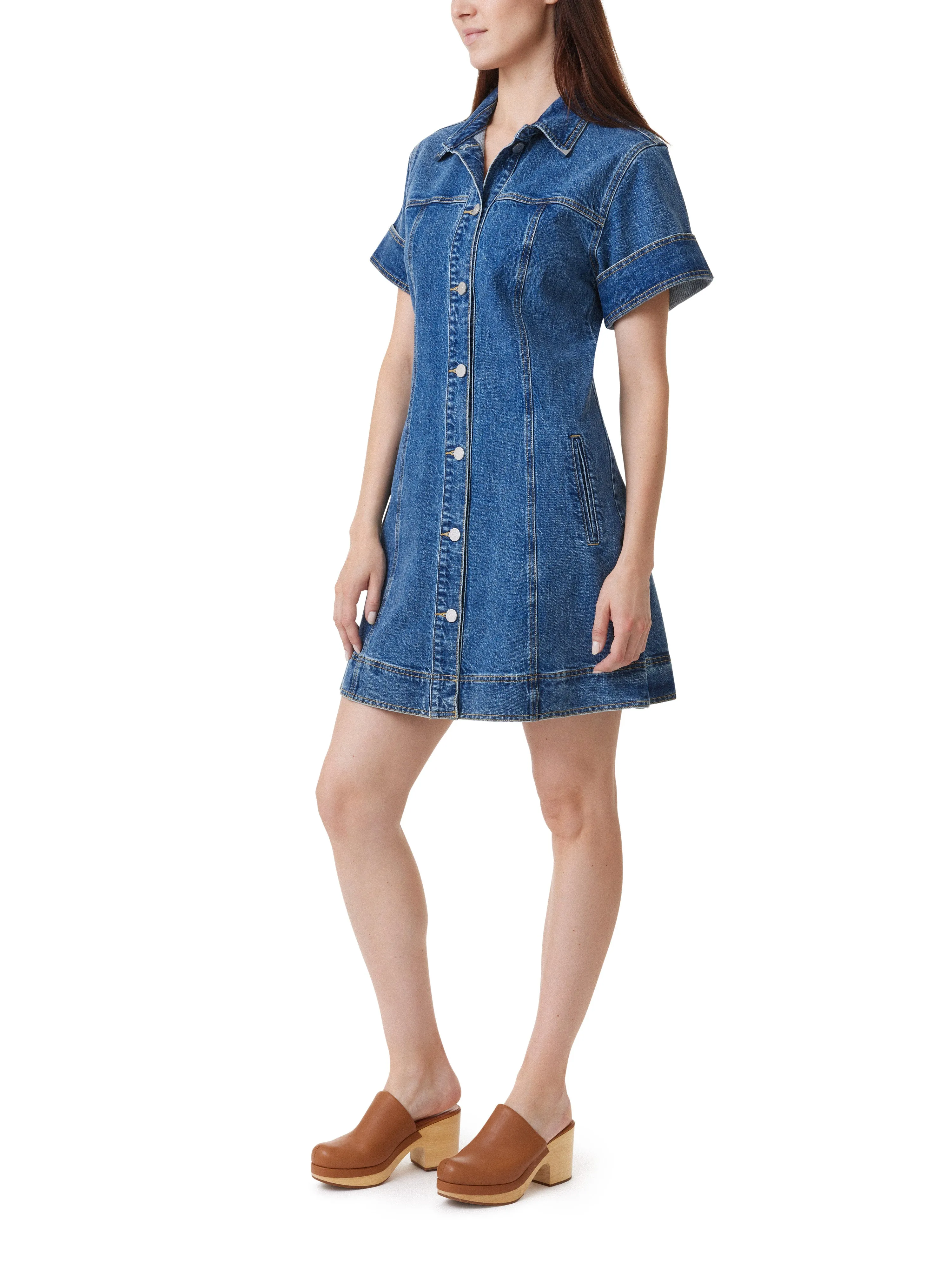 Short Sleeve Denim Shift Dress