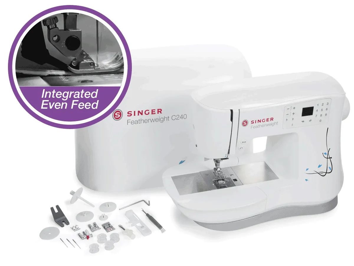 Singer C240 Dual Feed Ultimate Bundle * Offer * with Extension Table and 6 dual feed foot set worth over £150 - Sewing and Quilting machine * Dual Feed IEF System, Portable, strong machine.