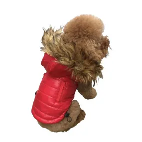 Ski Bunny Puffer Dog Coat Red With Fur Trimmed Hood