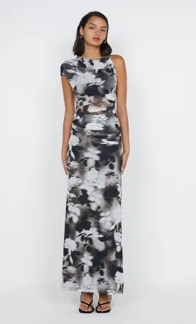 SOLENE ASYM DRESS - DARK BLURRED FLORAL