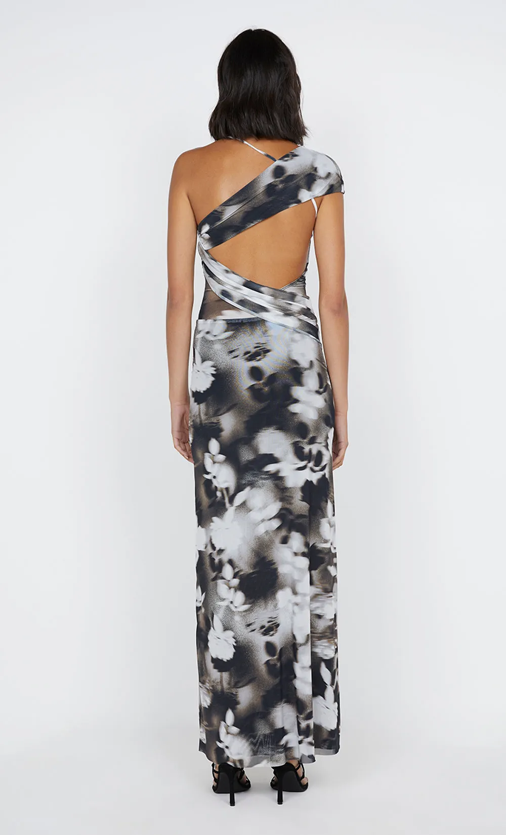 SOLENE ASYM DRESS - DARK BLURRED FLORAL