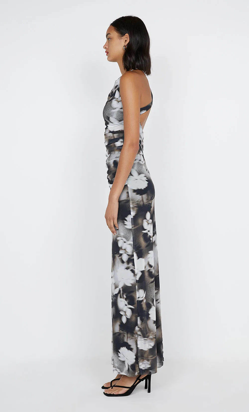 SOLENE ASYM DRESS - DARK BLURRED FLORAL