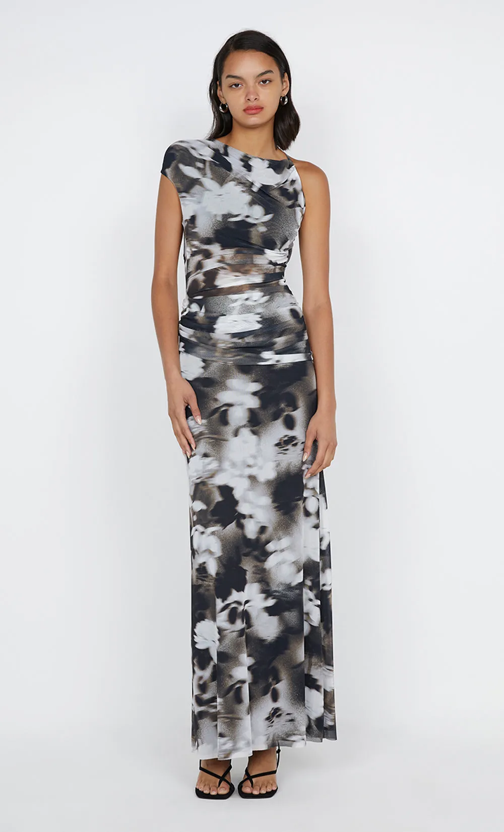 SOLENE ASYM DRESS - DARK BLURRED FLORAL