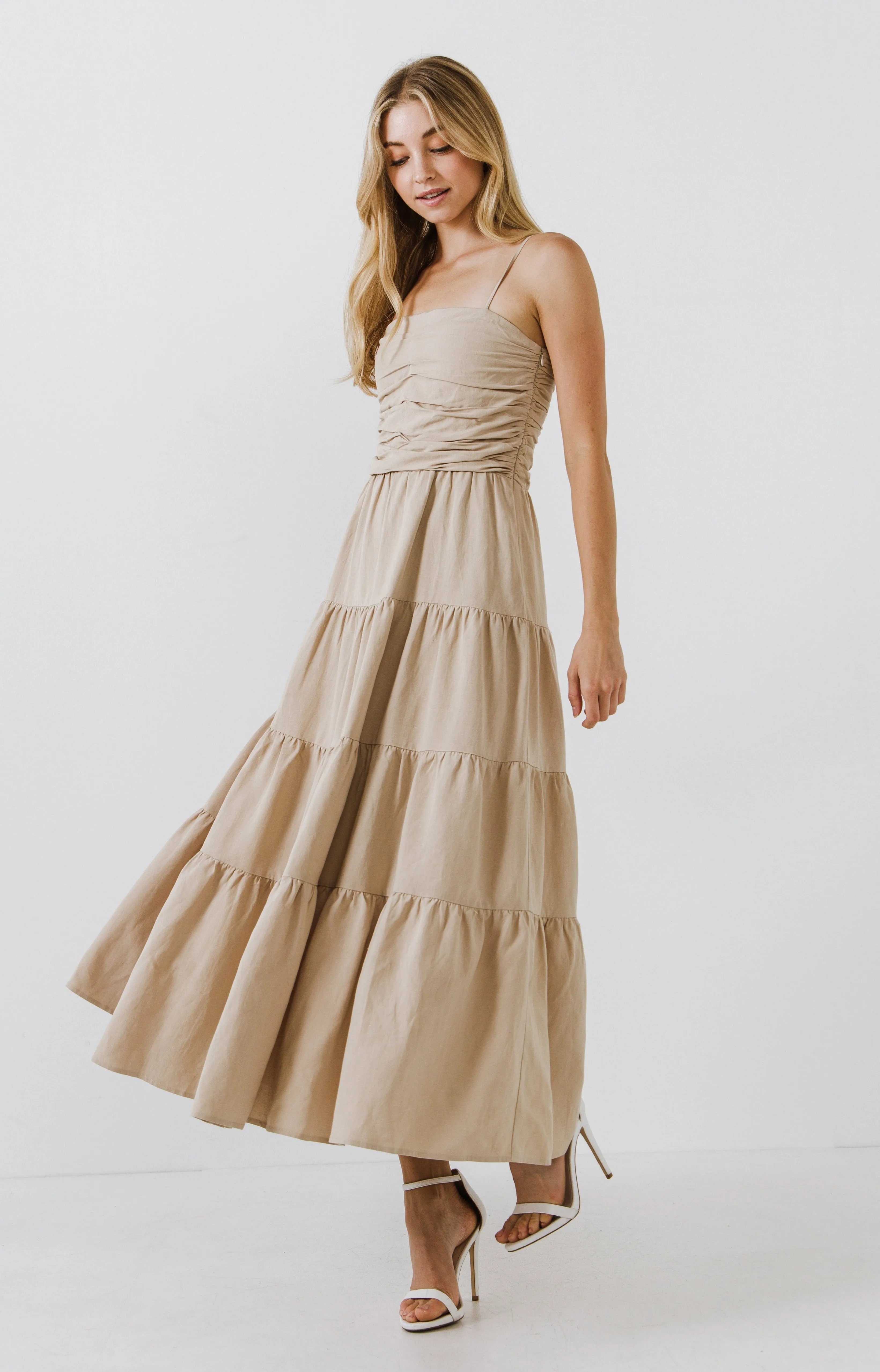 Strappy Draped Linen Dress