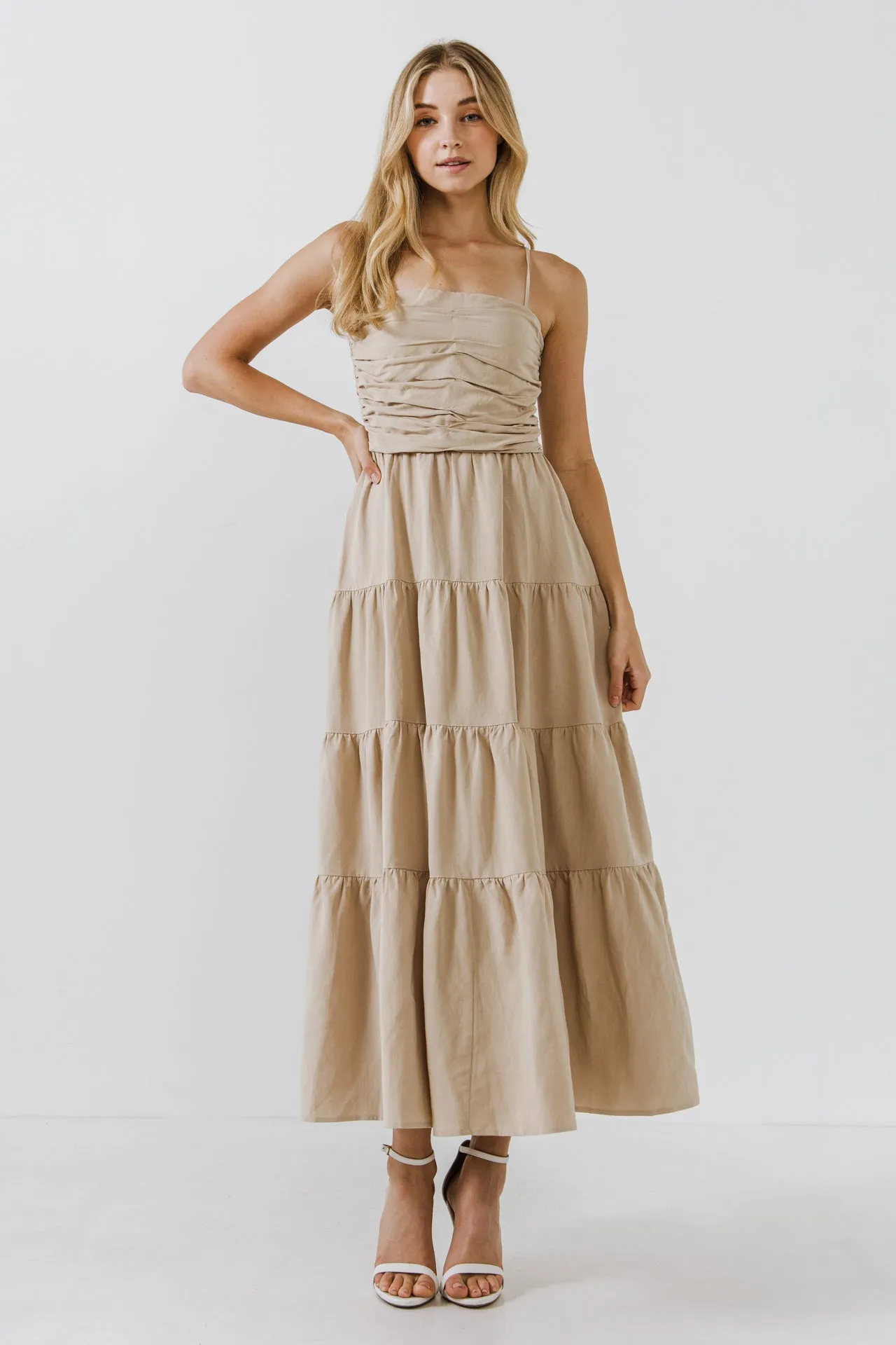 Strappy Draped Linen Dress