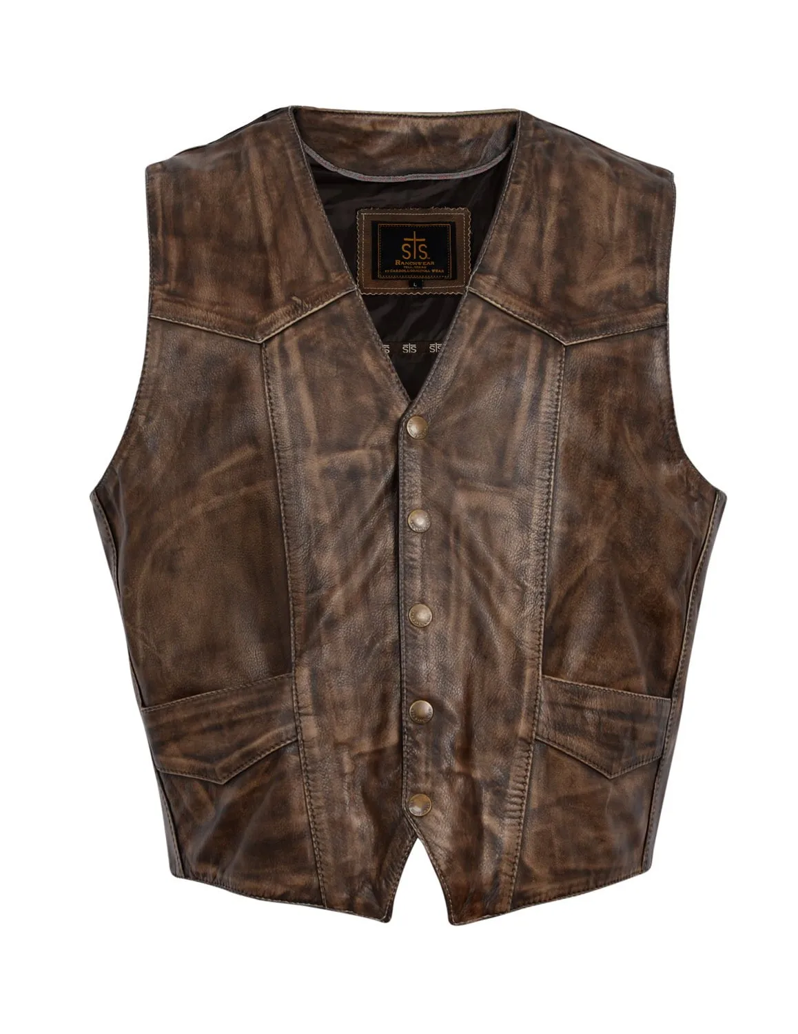 STS Ranchwear Mens Chisum Vintage Brown Leather Leather Vest