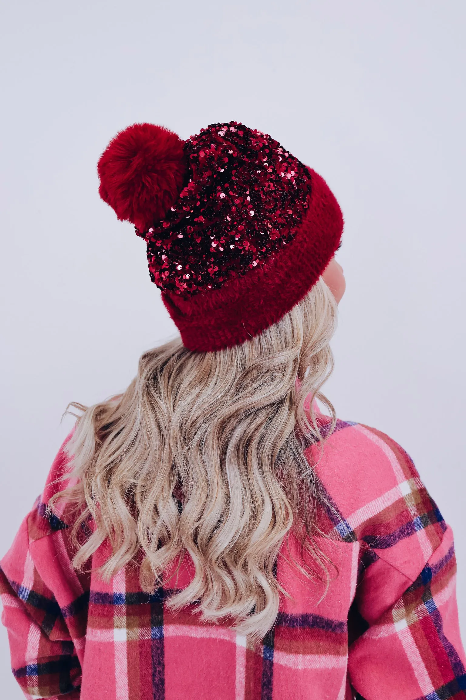 Suzie Sequin Pom Beanie - Burgundy