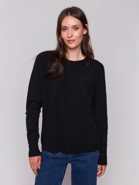 Sweater With Fringed Embroidery - Black