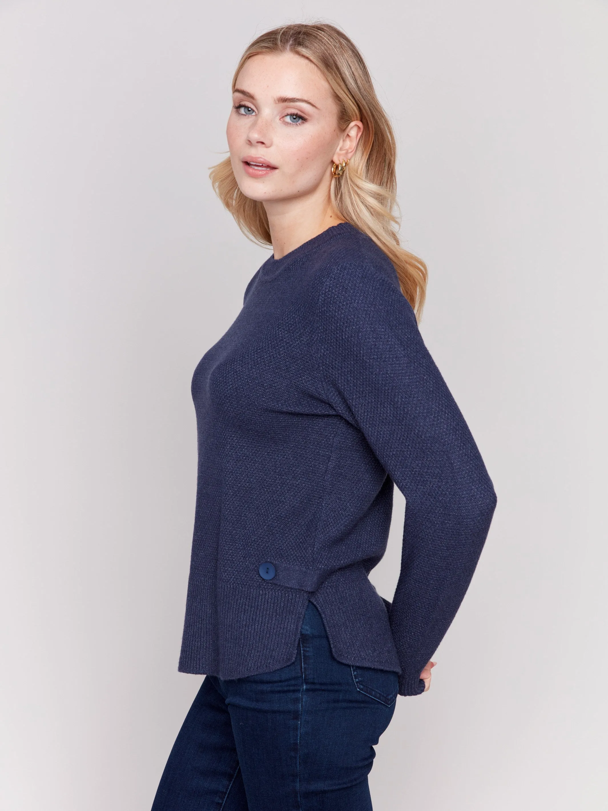 Sweater With Side Tab Detail - Denim - H-Denim