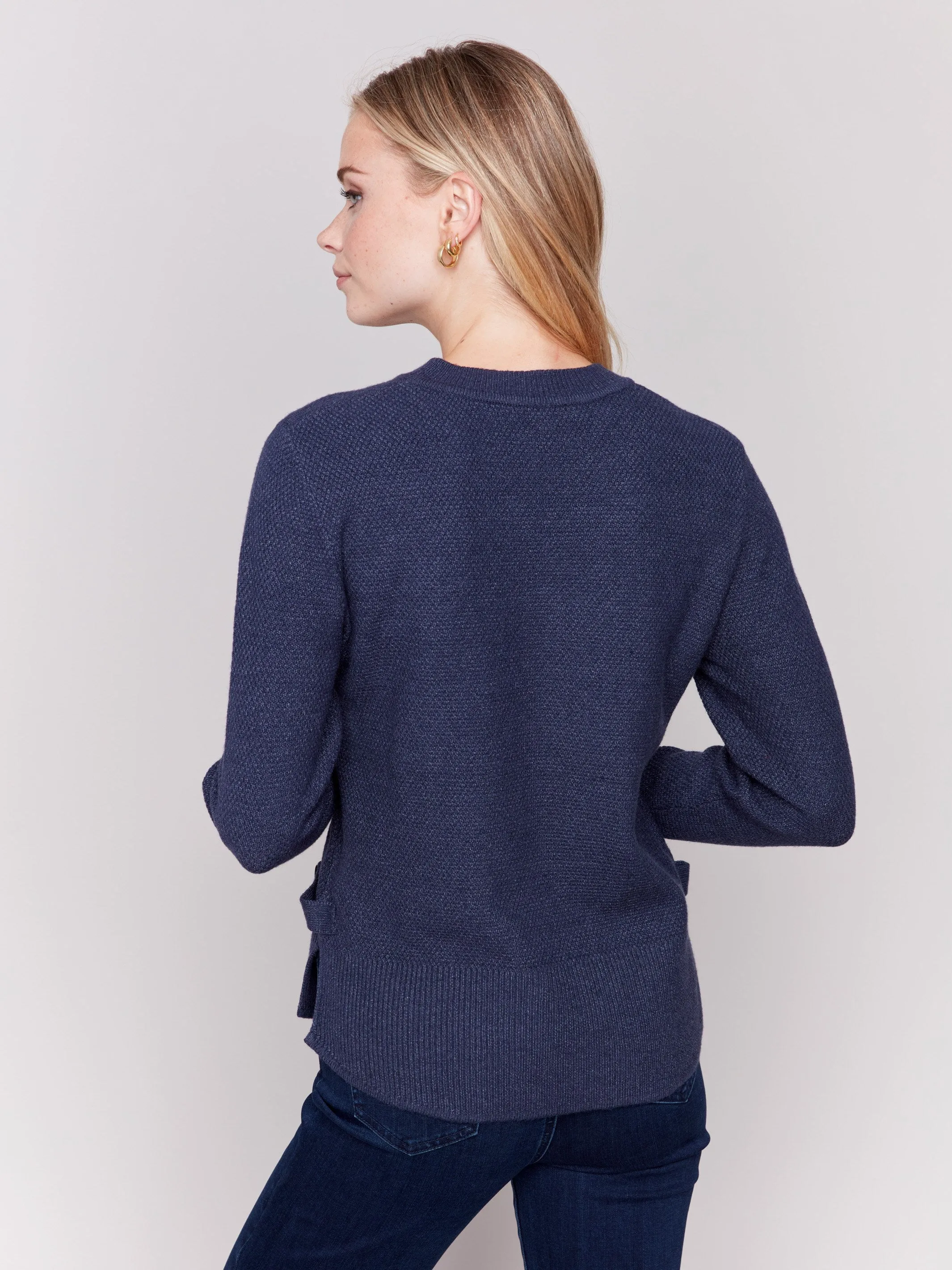 Sweater With Side Tab Detail - Denim - H-Denim