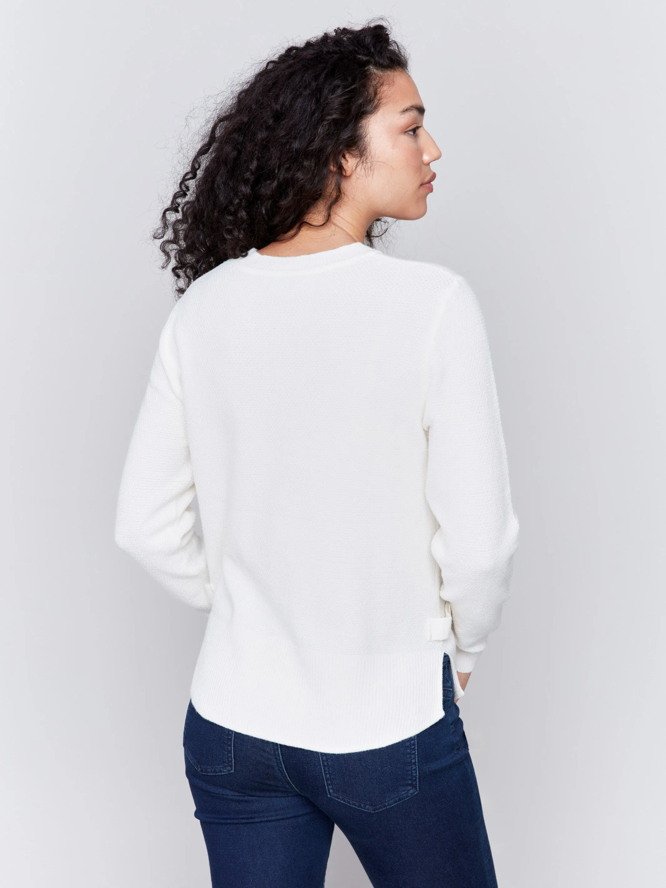 Sweater With Side Tab Detail - Ecru