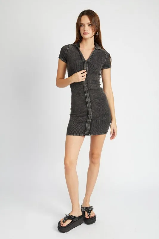 TEEK - Exposed Seam Collared Mini Dress