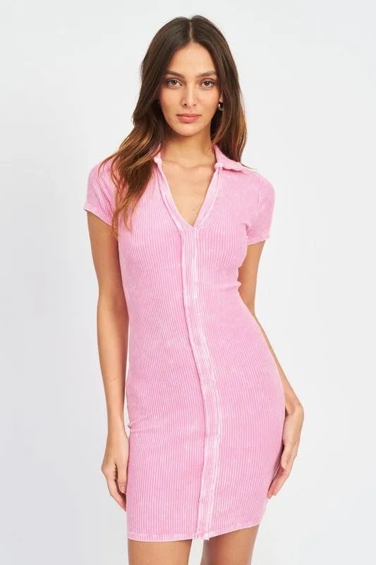 TEEK - Exposed Seam Collared Mini Dress