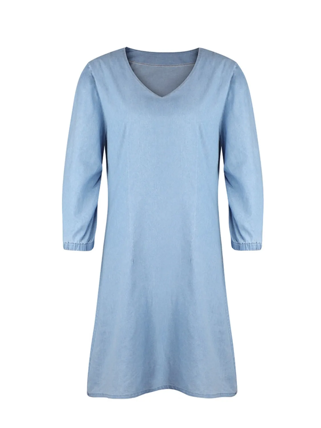 TEEK - V-Neck Half Sleeve Denim Dress