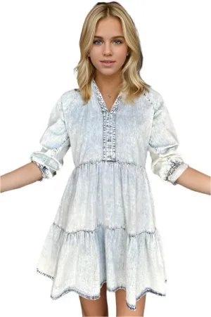 TEEK - V-Neck Half Sleeve Mini Denim Dress