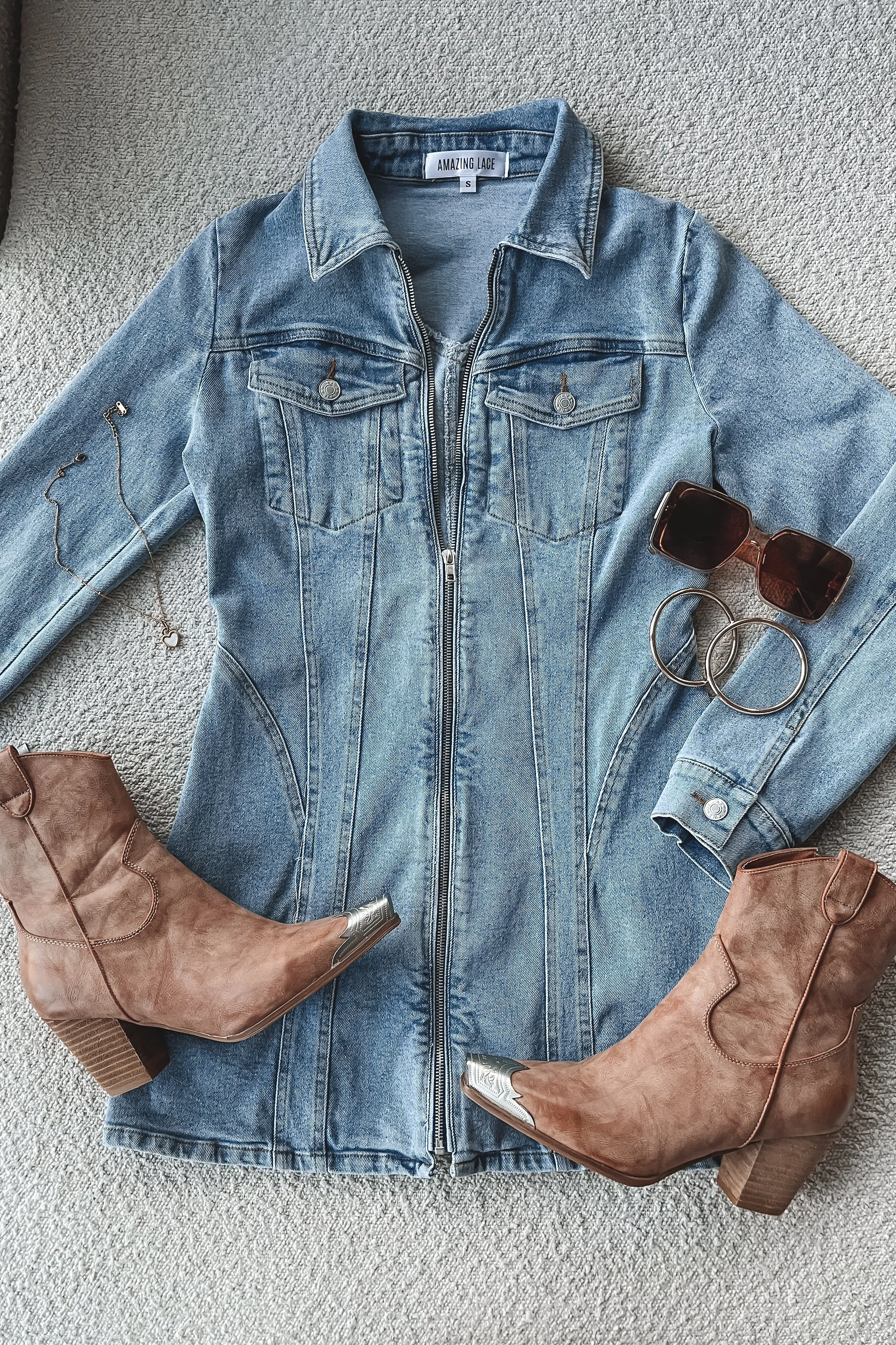 The Main Event Zip Up Denim Dress