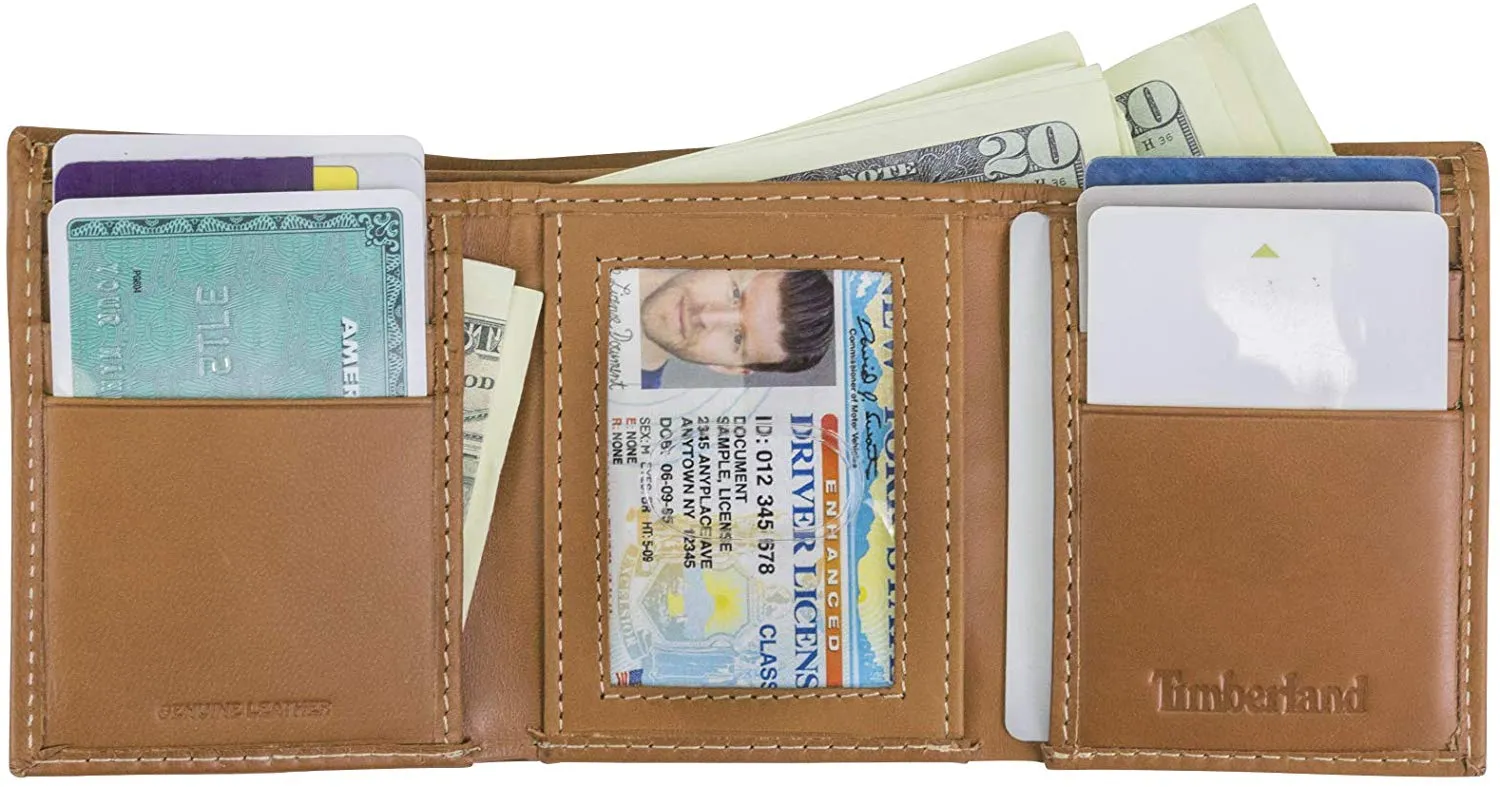 Timberland Mens Leather Trifold Wallet with ID Window