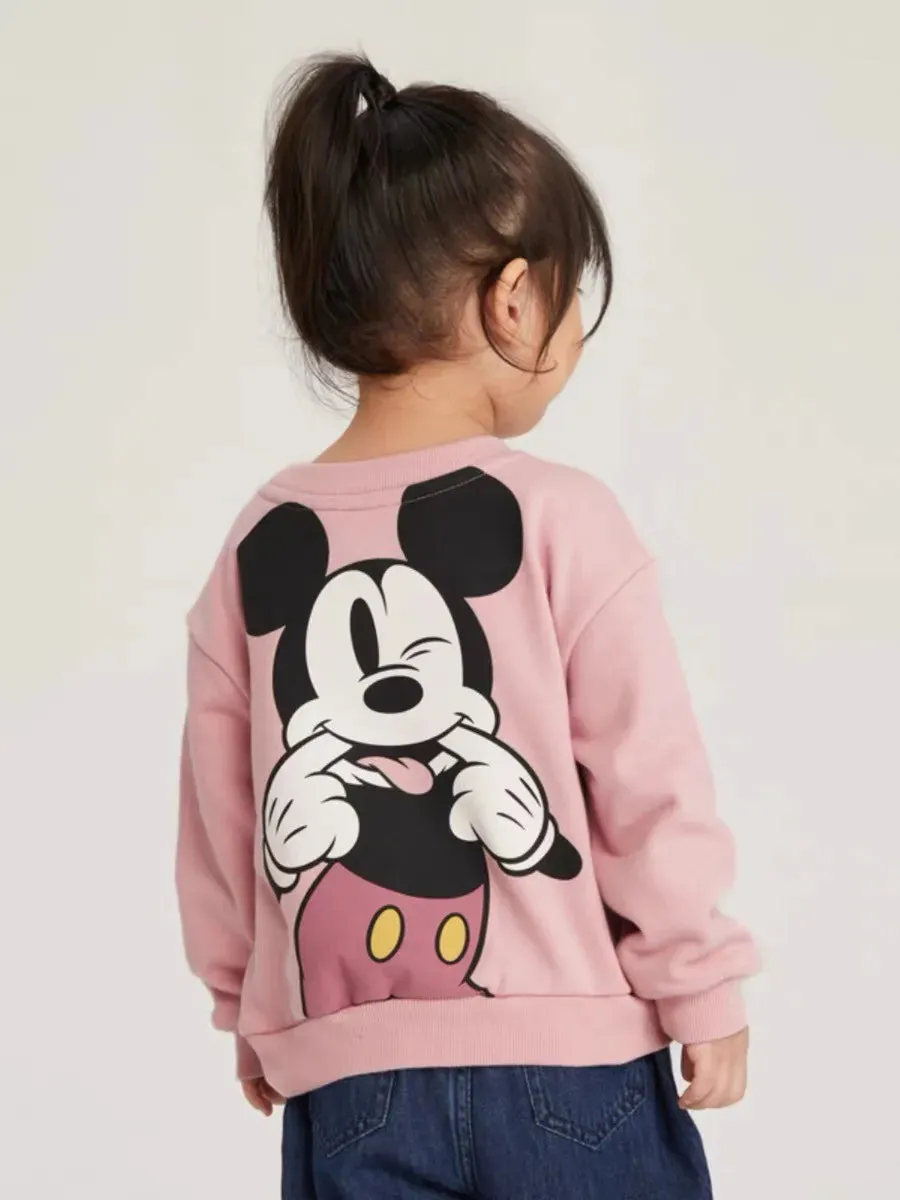 Toddler Girls Pink Jumper - Cartoon Print Crewneck Pullover Cartoon Clothes