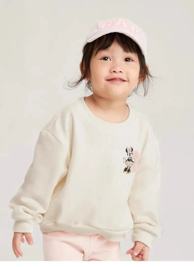 Toddler Girls Pink Jumper - Cartoon Print Crewneck Pullover Cartoon Clothes