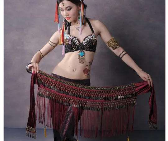 Tribal Belt - Red Tassel Design belt- Fringe Tassel Belt - 23 day shipping