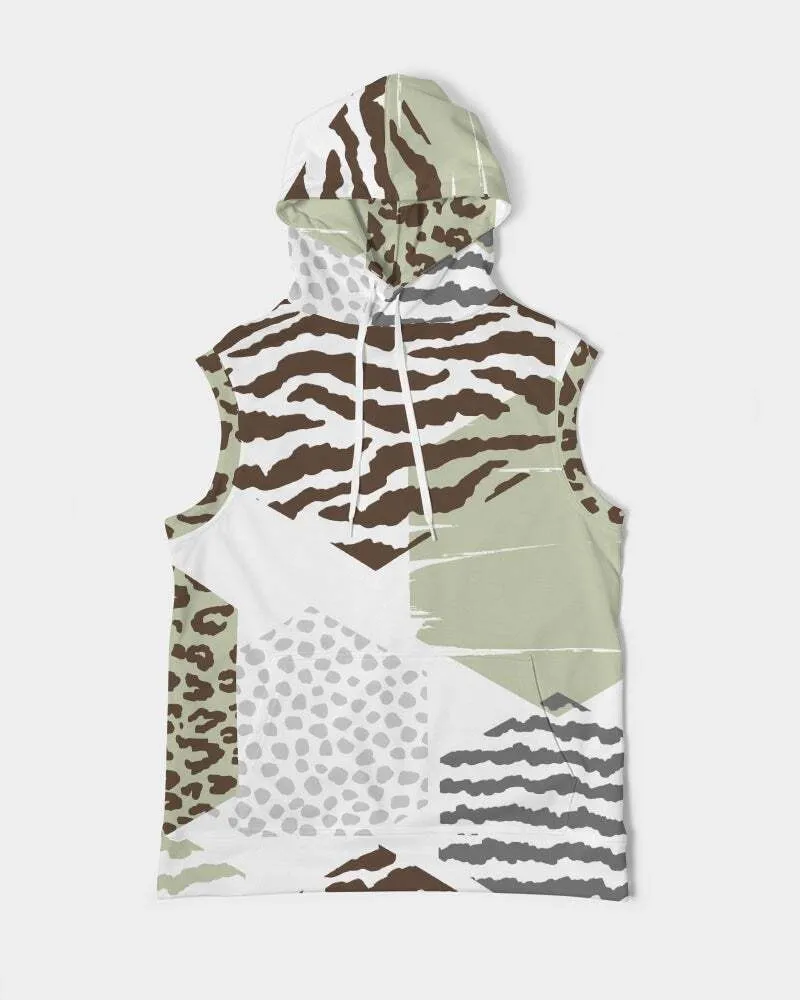 Uniquely You Mens Sleeveless Hoodie / Brown and Green Geometric