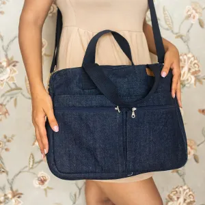 Upcycled Denim Compact Laptop Messenger Bag