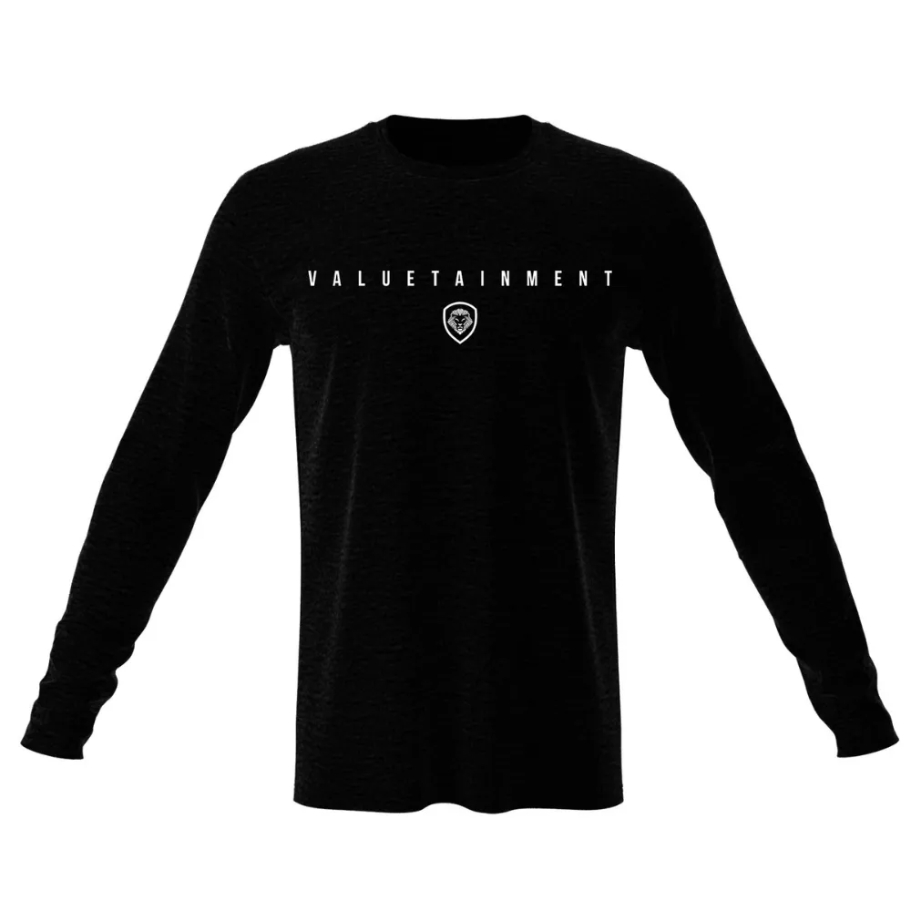 Valuetainment Premium Black Curved Hem Long Sleeve T-Shirt