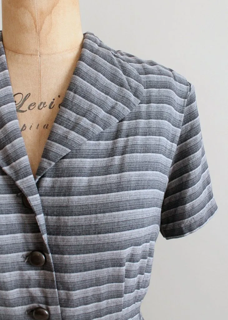 Vintage 1940s Grey Striped Suit Dress