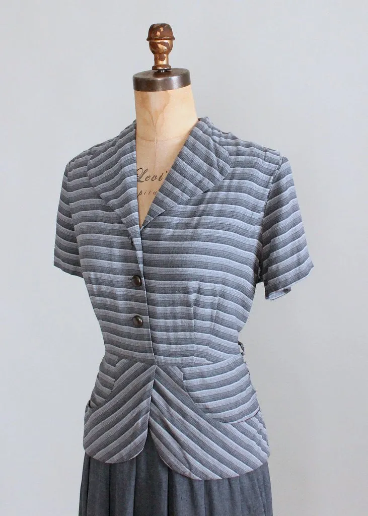 Vintage 1940s Grey Striped Suit Dress