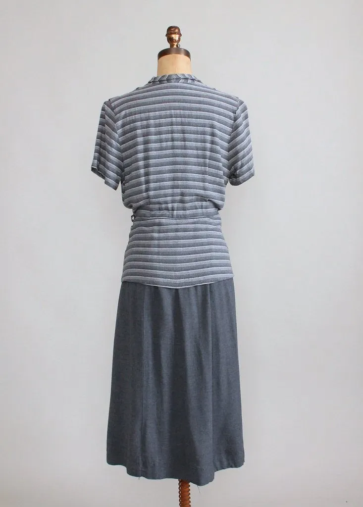 Vintage 1940s Grey Striped Suit Dress