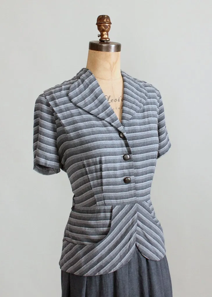 Vintage 1940s Grey Striped Suit Dress